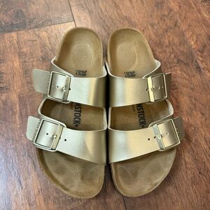 BIRKENSTOCK Women's Arizona Burko-Flor US7-7.5 EU38 Gold Leather Slide Sandals